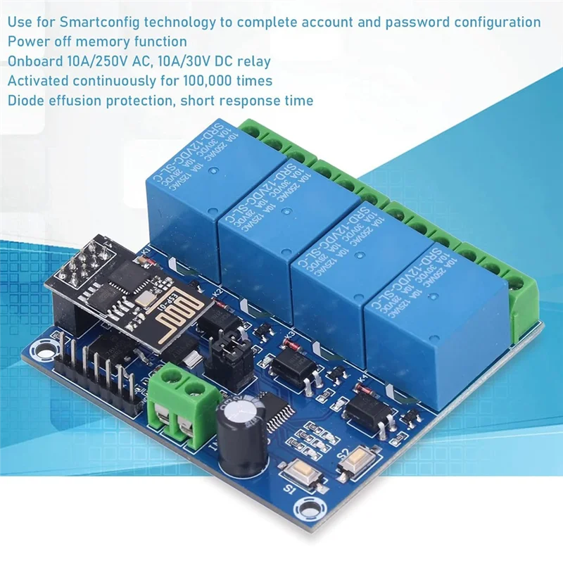

A13E-4-канальный беспроводной релейный модуль Wi-Fi, приложение для умного домашнего телефона, модуль дистанционного переключателя ESP8266 (12 В)