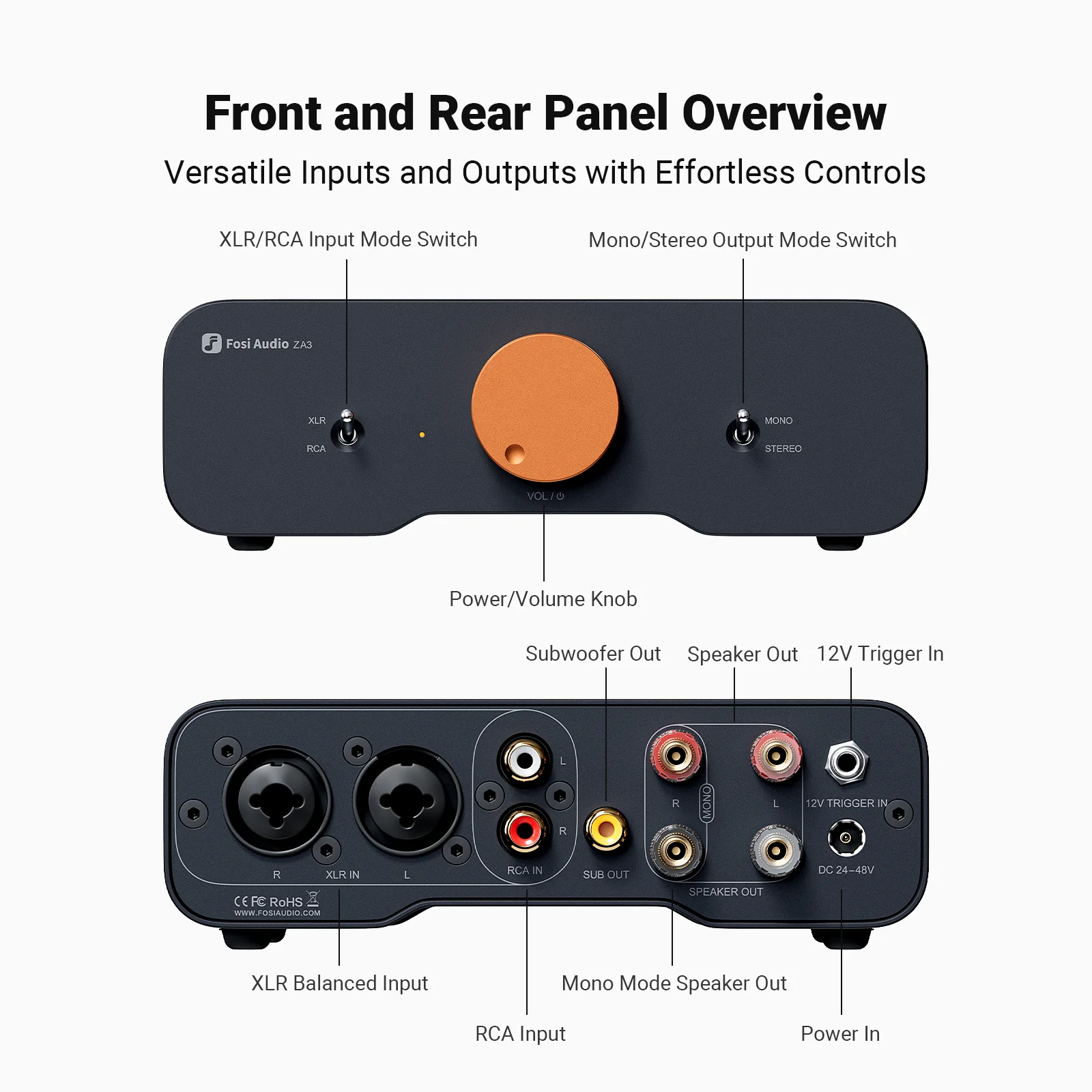 Fosi Audio  Stereo Power Amplifier TPA3255 Class D HiFi Audio Amp for Passive Bookshelf Speaker With XLR/RCA/Balanced Input