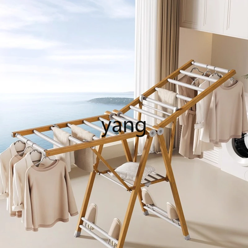 

TGF Clothes Rack Balcony Home Indoor Foldable Bedroom Multifunctional Aluminum Alloy Thickened Clothes Hanger