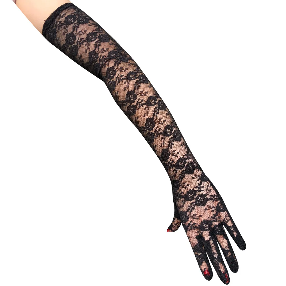 54cm Lengthened Lace Full Finger Party Gloves For Men Women New Solid Sunscreen Long Mittens Outdoor Bride Dress Up Gloves