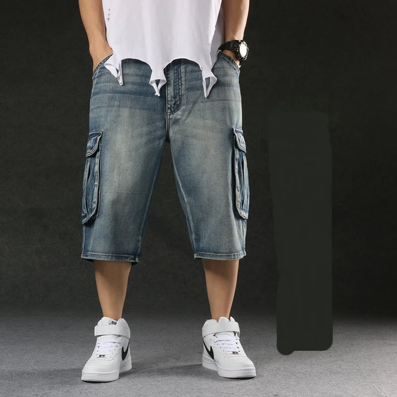 2025 hommes nouveaux hommes grande taille ample Baggy Denim Shorts mode Streetwear Hip Hop Skateboard Cargo jean court pour hommes hommes