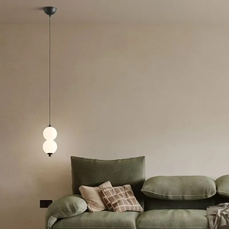 Nordic Minimalist White Ball Led Pendant Lights Room Decor Chandelier Gourd Shaped PE Hanging Lamps Bedroom Beside Illumination