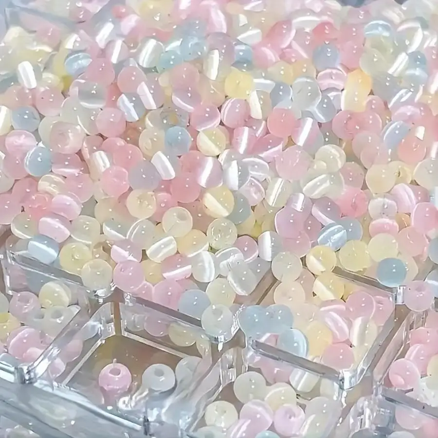 1/5/10/20/50/100pcs 4Mm Cat Eye Glass Beads, Multi-Color (Blue, Pink, Yellow, Green) Selection, for Jewelry Making, Necklace, Cr