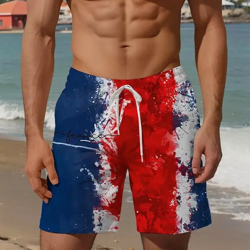 2024 Summer Casual Men's Colourful Print Sports Shorts Outdoor Daily Loose Shorts with Pockets New Oversized Holiday Beach Pants