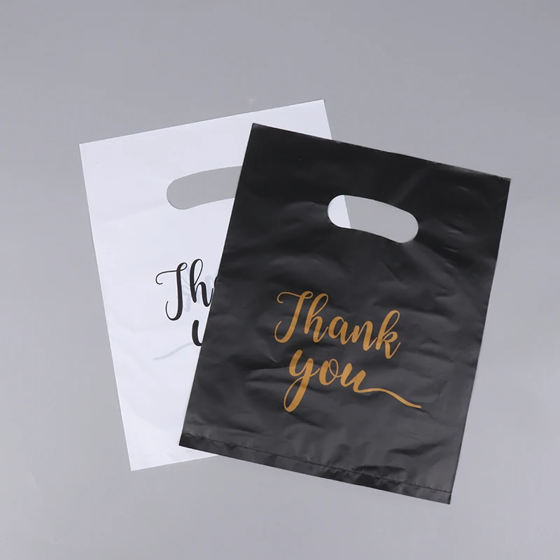 100PCS Mini Thank You Plastic Gift Bags Wedding Candy Bags Shopping Carrier Bags Wedding Birthday Party Decoration 2Colors