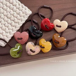 Peach Heart Resin Love Jelly Hair Band Ponytail Rubber Band Bun Rope Net Red Hair Accessories High Elasticity Hairloop