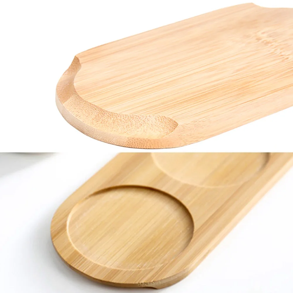 Tray Flower Pot Bamboo Oval Shape Soap Dispenser Wood Saucer Mini Plant Flower Stand Kitchen Storage for Home Garden Accessories