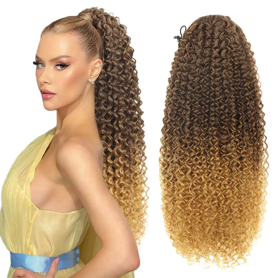 

Synthetic Long Kinky Curly Ponytail 24inch Drawstring Ponytail Chip-In Hair Extension MT4/27# Wrap Around Ponytail