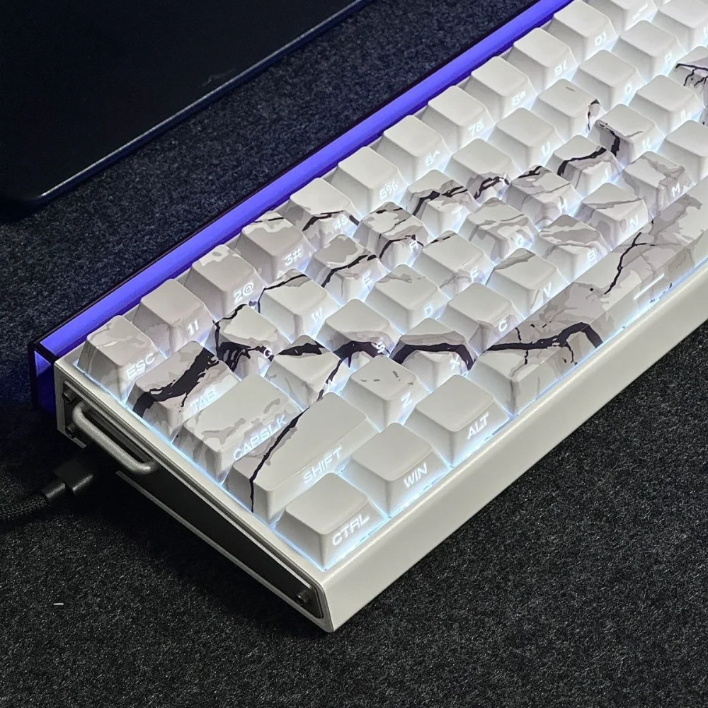 

Marble Keycaps with Cherry Shaped Side Engraved Translucent Keyboard Caps Suitable for MX60 65 67 68 75 87 Mechanical Keyboards