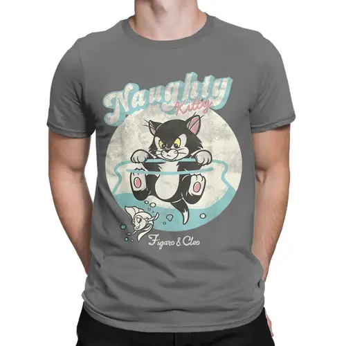 Imagen 2 del producto Camiseta Pinocho Naughty Kitty Figaro Cleo, Camiseta de algodón con cuello redondo para hombre, camiseta de manga corta con Logo Retro, ropa de talla grande