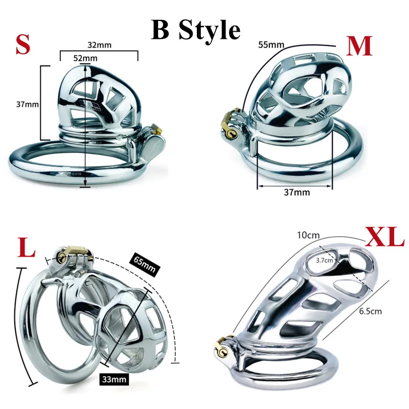 Stainless Steels Male Chastity Cage Cobra Cock Lock with 4 Size Penis Rings Sleeve Lock Bondage Belt Fetish Sex Toys for Men Gay