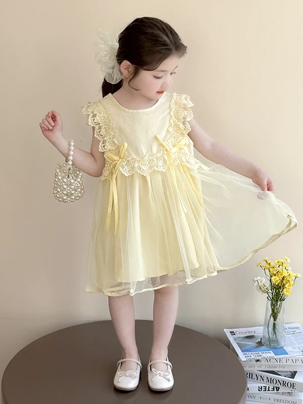 

Girls Lace Trim Vest Dr Summer Thin Svel ter Dr Baby Kids Clothing Soft Cotton Polyester Blend mid Waist Skirt