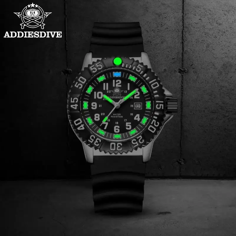 Addies Dive-reloj deportivo de acero inoxidable 316L para hombre, pulsera con esfera negra, resistente al agua hasta 50m, luminoso, con carcasa de aleación de 51mm, nuevo