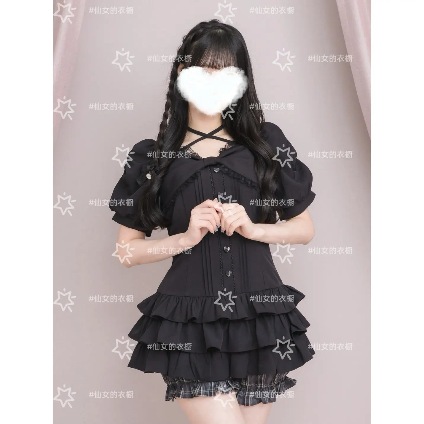 Original Design Japanese Mass-produced Lolita Sweet Girl Cross Bow Waist Short Sleeved Flower Bud Short Sets for Women