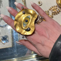 New Exaggerated Baroque Style Metal Plated Blue Eyes Open Ring For Women Fashion Jewelry Accessories