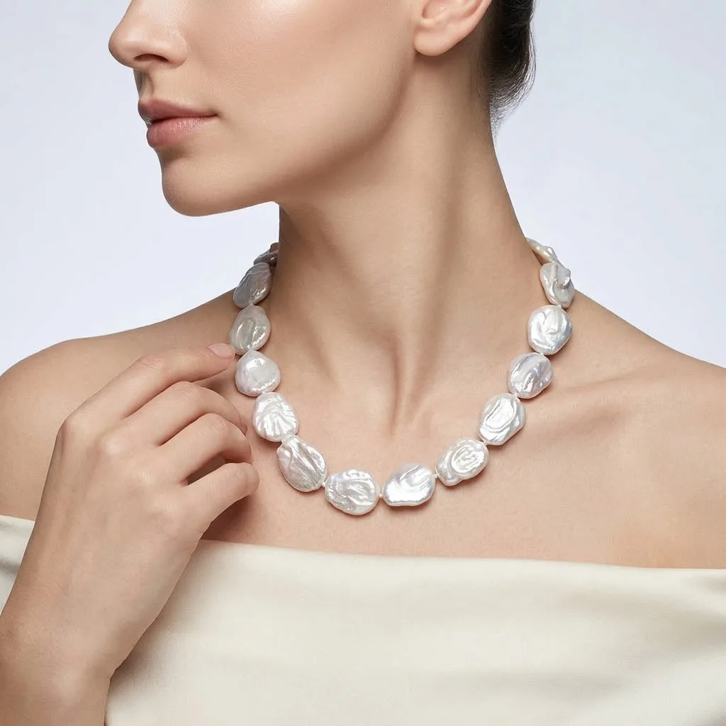 White Baroque Necklace Natural Coin Drop Shape Pearl Necklace Design Exaggerated Women Necklaces Free Shipping Mom Gifts