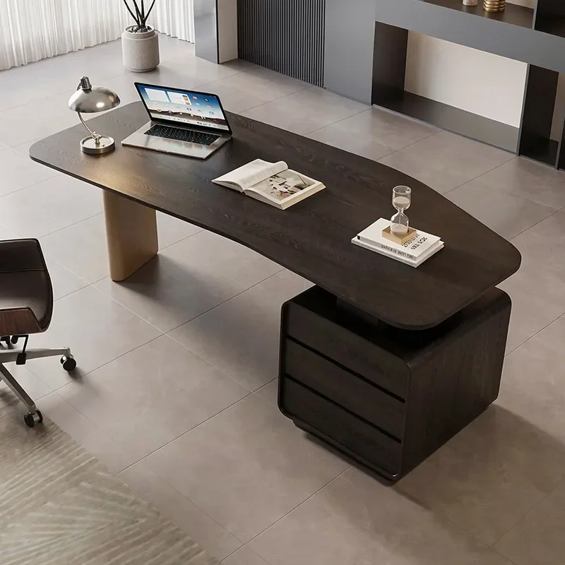 y9.1- Italian minimalist desk study computer table workbench light luxury high-end special-shaped solid wood desk