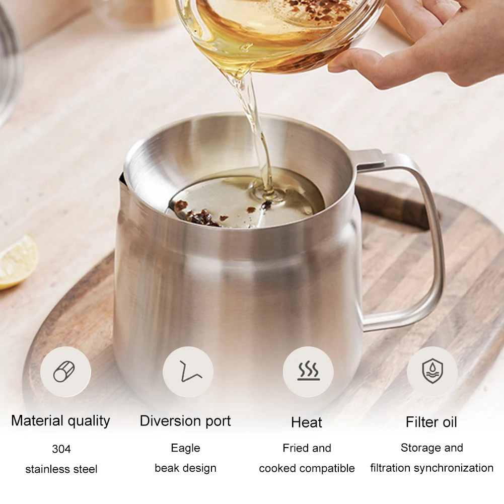 

1.5/2L Cooking Oil Filter Leak-proof Stainless Steel Pouring Oil Bottle Multifunctional Oil Filter Tank for Cooking French Fries