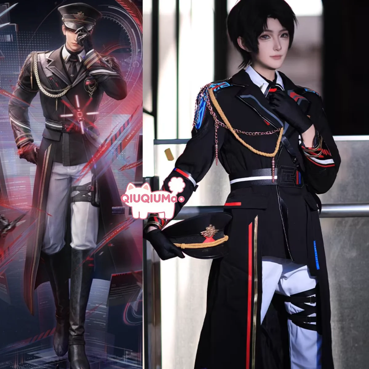 

Game Love and Deepspace Cosplay Costume Anime Caleb Role Playing Farspace Colonel Uniform Black Outfit for Men Comic Con Party