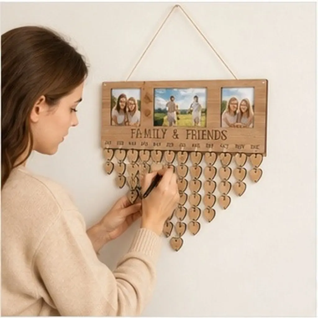 Wooden Message Board DIY Hanging Calendar with Carved Heart Tags Write Names Dates Easily Assembled Decorative Home Office Dorm