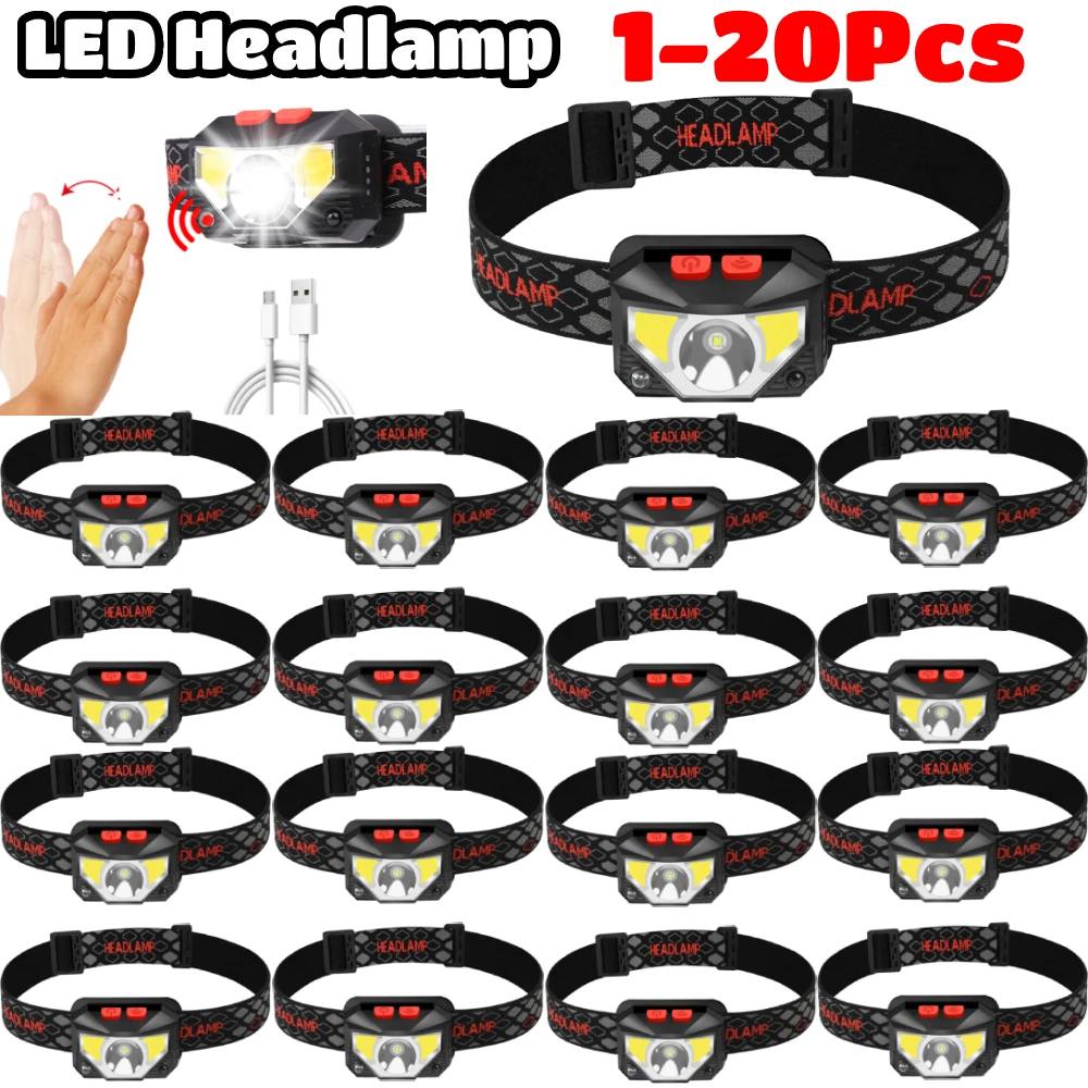 

XPE+COB LED Headlamp COB Head Flashlight USB Rechargeable 8 Modes Motion Sensor Camping Fishing Headlight Camping Head Lamp