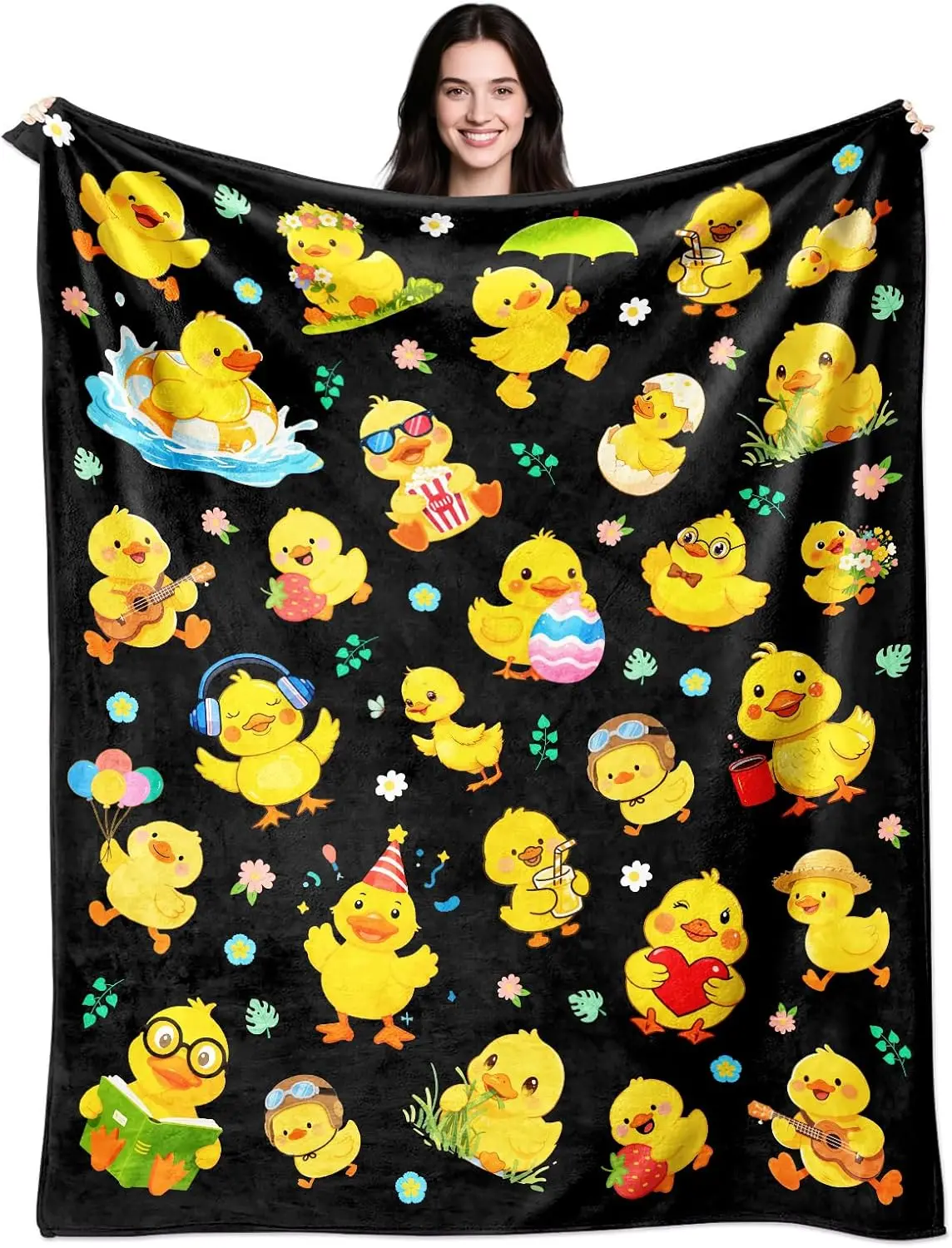 Cute Yellow Ducklings Blanket Soft Fleece Throw Kids Room Decor Easter Gift Playful Animal Design Home Decoration