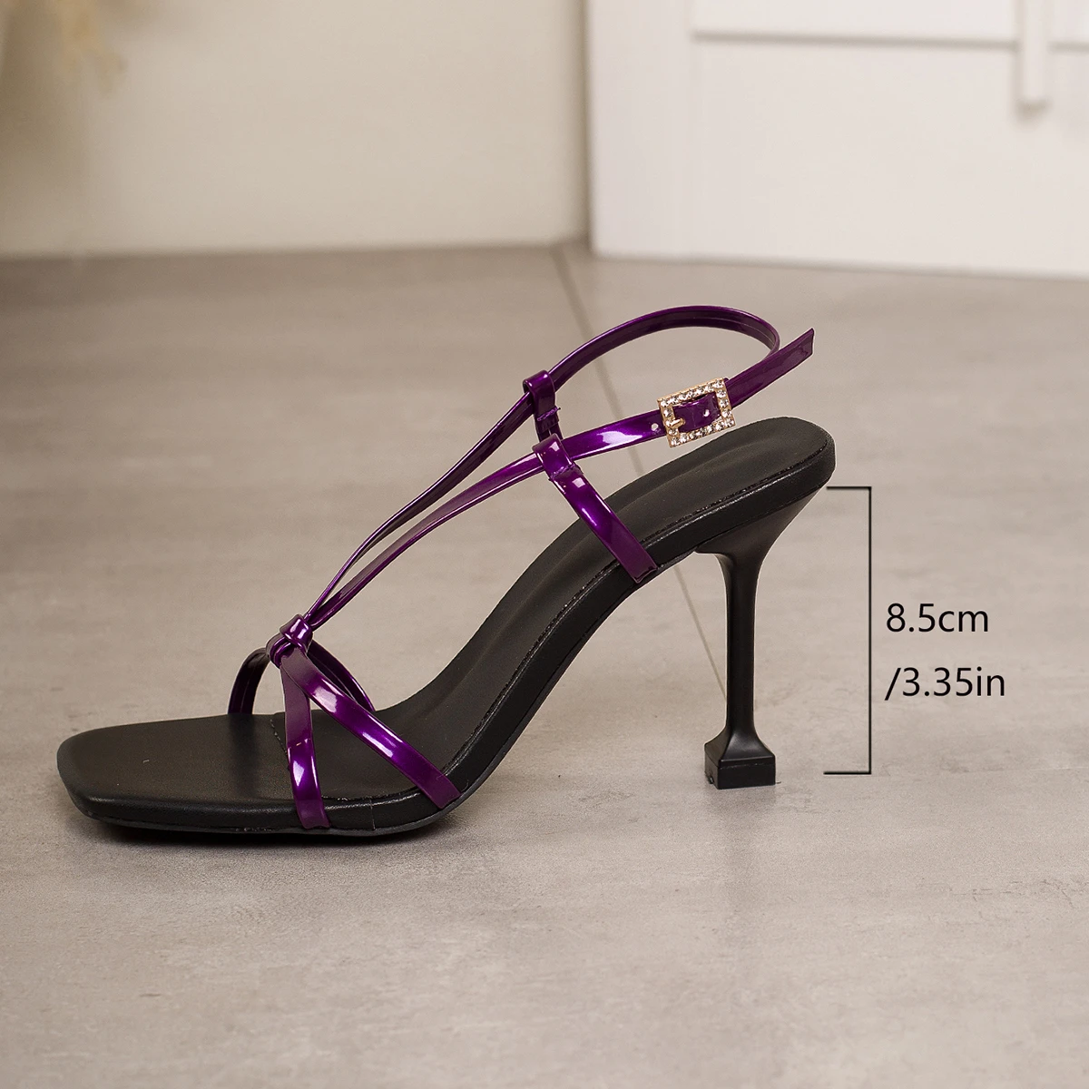 Women Crisscross Strap Slingback Sandals Square Thong Rhinestone Buckle Flare Cup Heel Wedding Party Evening Dress Heels view 4