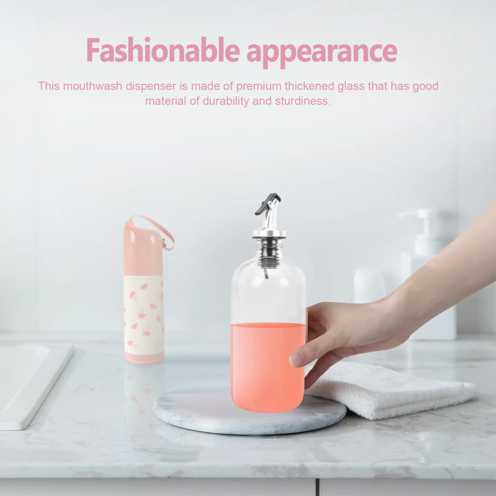 

Набор из 1 шт. Премиальный утолщенный стеклянный дозатор для ополаскивателя для рта, легко моющийся, многоразовый флакон с носиком и воронкой для ежедневного использования