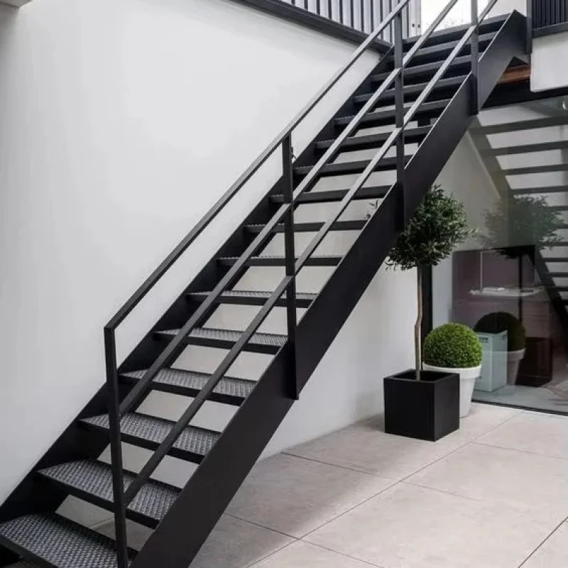 custom.External Emergency Rescue Staircase Galvanized Metal Powder Coated Anti-slip Carbon Steel Outdoor Straight Stairs