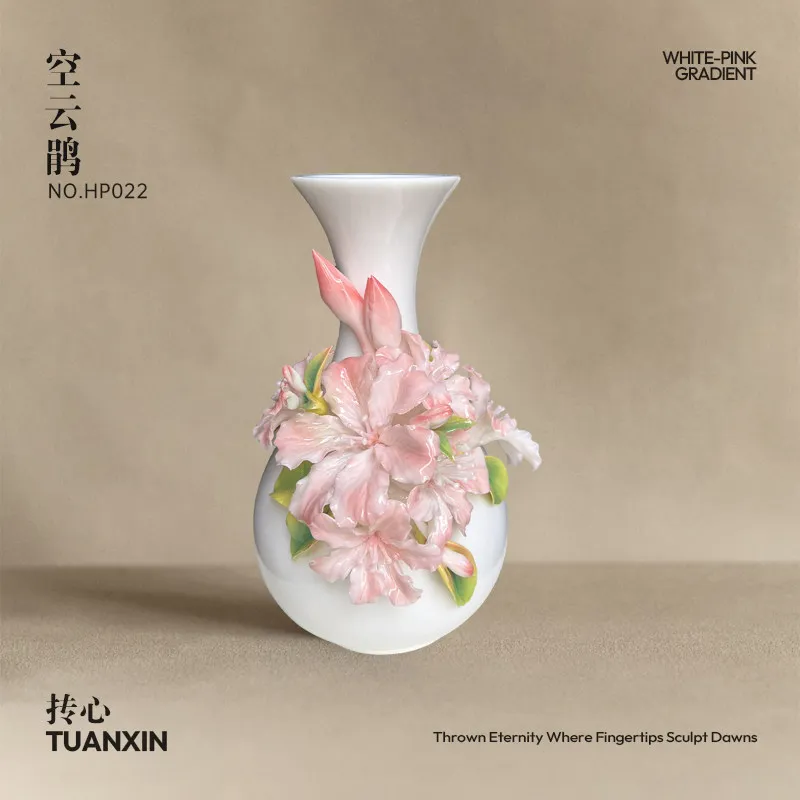 Handmade ceramic rhododendron vase new Chinese style living room desktop flower arrangement ornament housewarming birthday gift