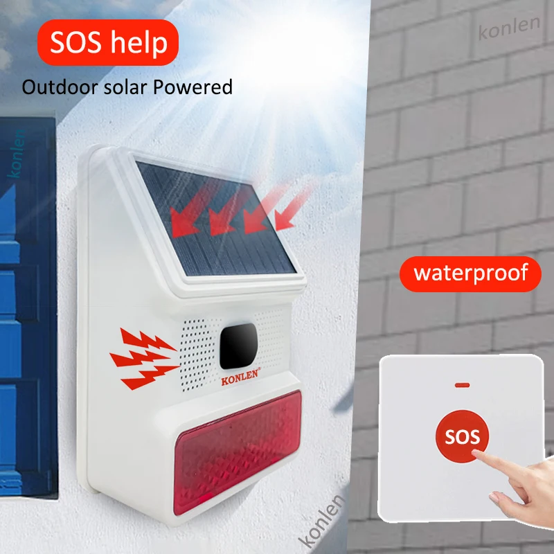 SOS Help Call Button Solar Emergency Alarm Siren Outdoor Panic Crisis Survival Self Defense Elderly Safety Alert Senior Old Care