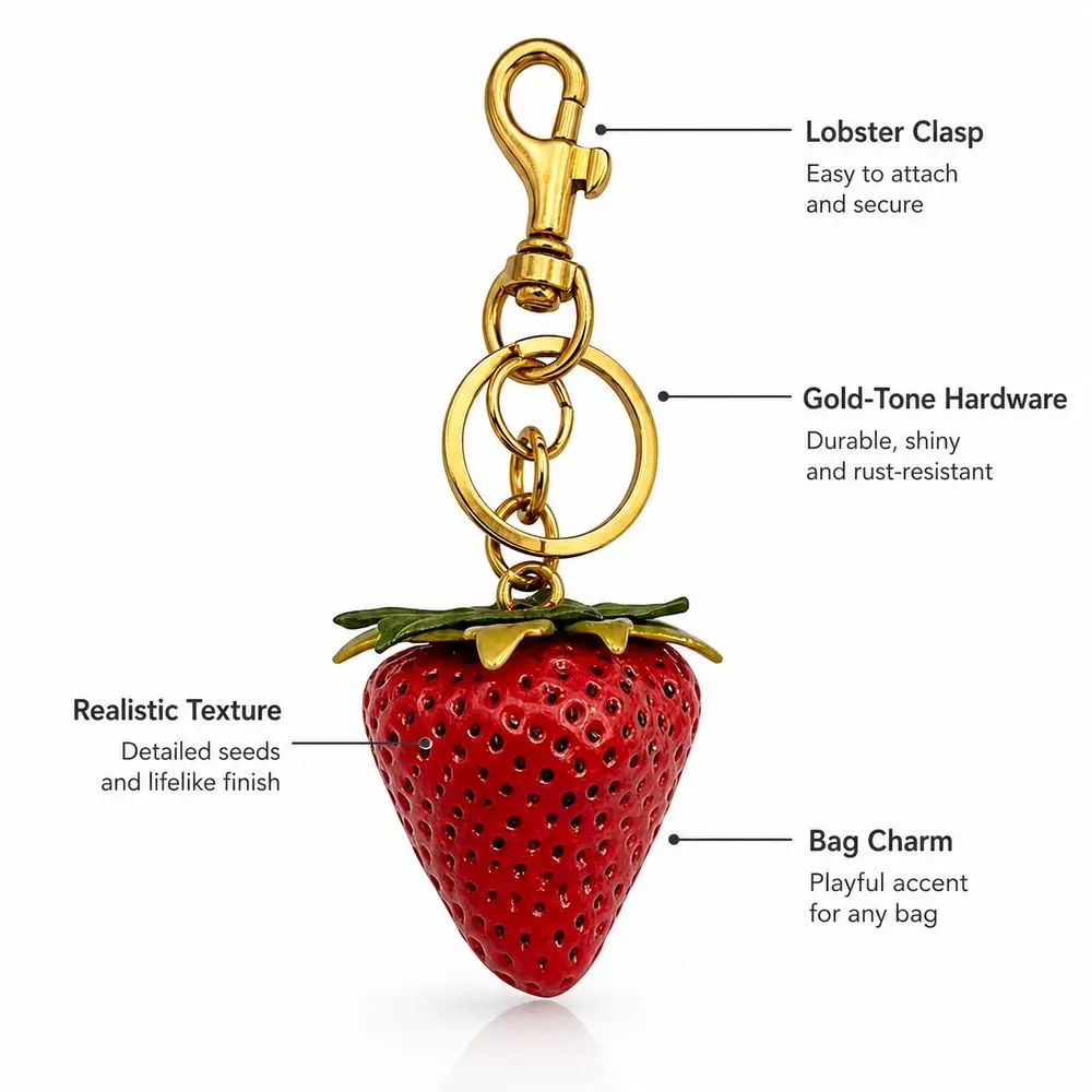 New Cartoon Strawberry Keychain Resin Textured Surface Strawberry Pendant Realistic Fruit Fruit Key Ring Key Organization