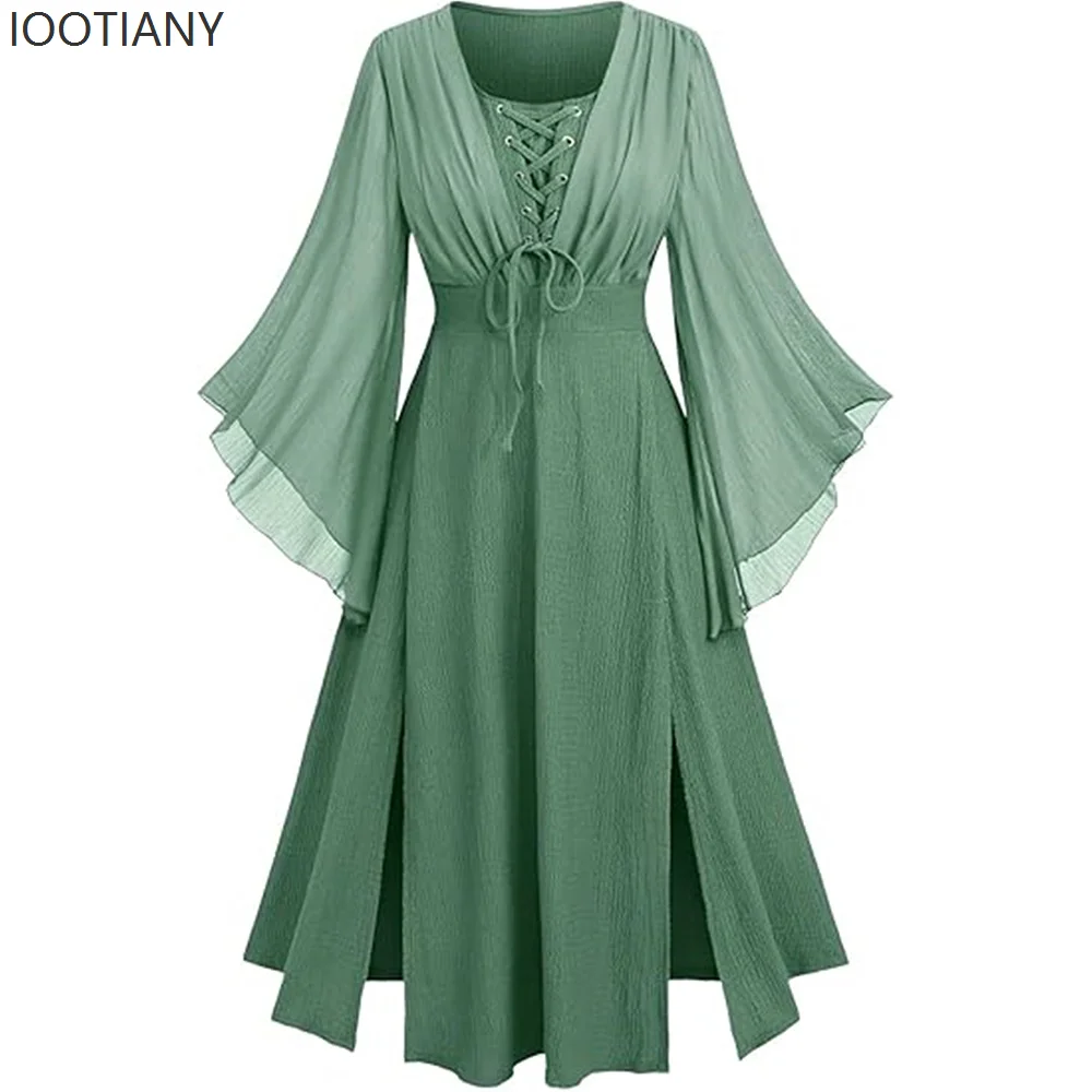 

IOOTIANY Halloween Victorian Dress Medieval Retro Solid Color Trumpet Sleeve Dress Cosplay Court Dress Carnival Party Dress 2025