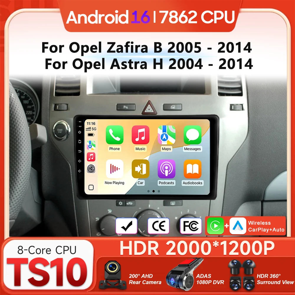 Android 16 para Opel Zafira B 2005 - 2014 para Opel Astra H 2004 - 2014 Reproductor Multimedia para Auto Carplay Radio Auto Video Navegación