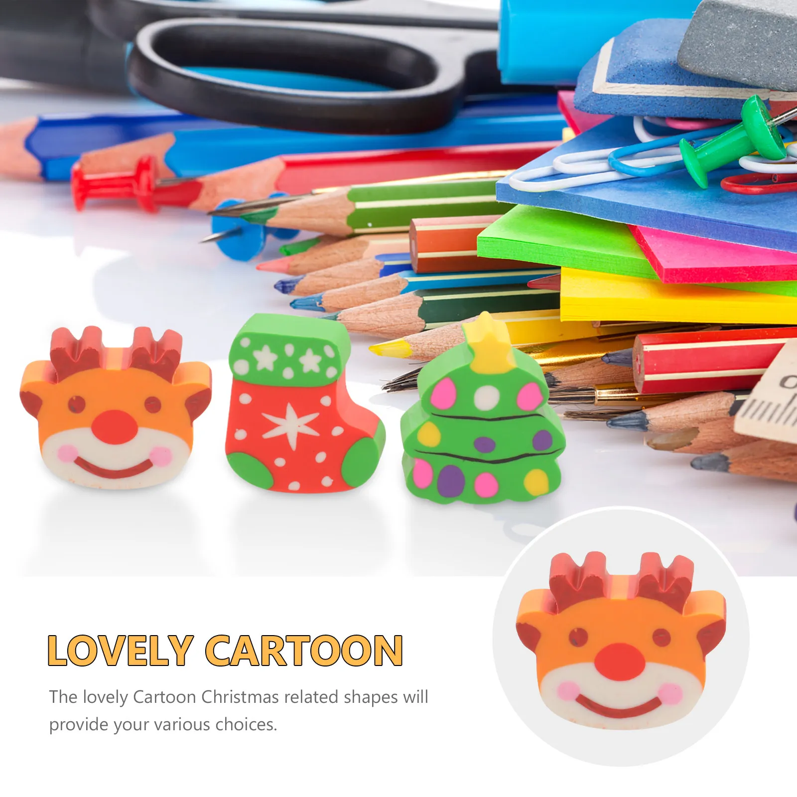Christmas Erasers 10 Pack Reindeer Snowman Holiday Pencil Erasers for Kids Class Rewards Party Favors