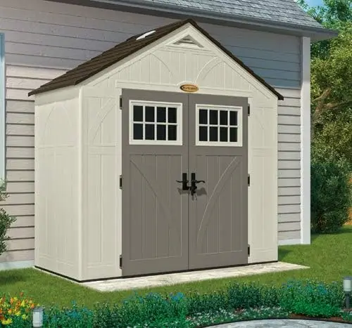 4' x 8' 강화 바닥이 있는 견고한 수지 Tremont 보관 창고, 자연광용 채광창, 잠글 수 있는 이중 도어