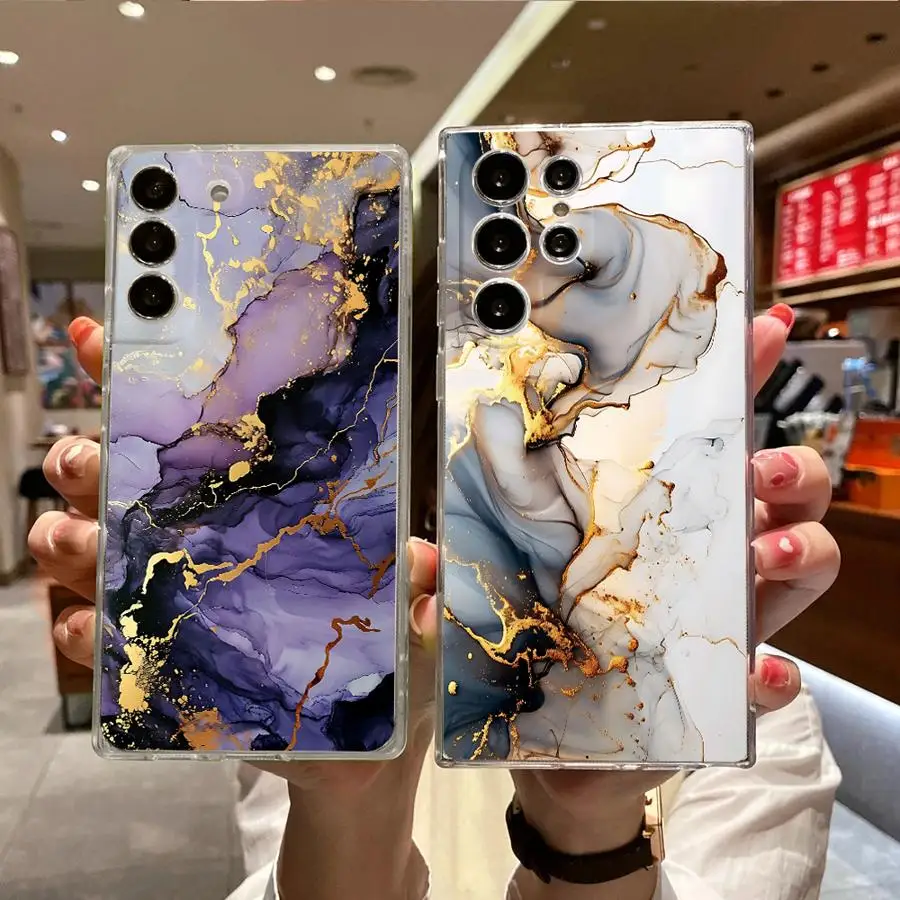 Interessante custodia in marmo per Samsung Galaxy S25 Ultra Note 10 20 Ultra S24 FE S20 S10 Plus S22 S23 S21 Trasparente morbida