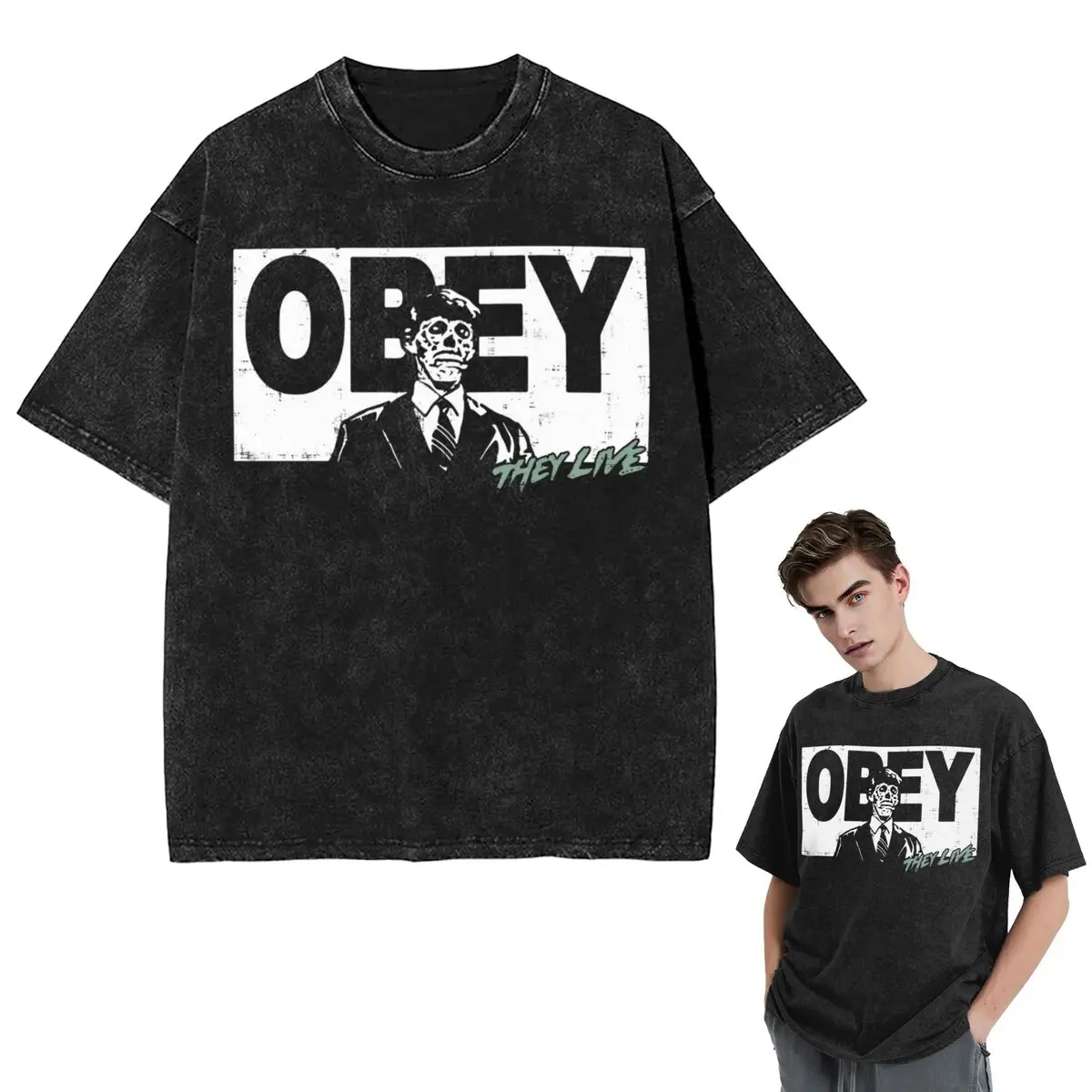 

Уличная одежда, футболки They Live Obey, стираная футболка с коротким рукавом, футболка в стиле хип-хоп, топы, футболки для мужчин и женщин
