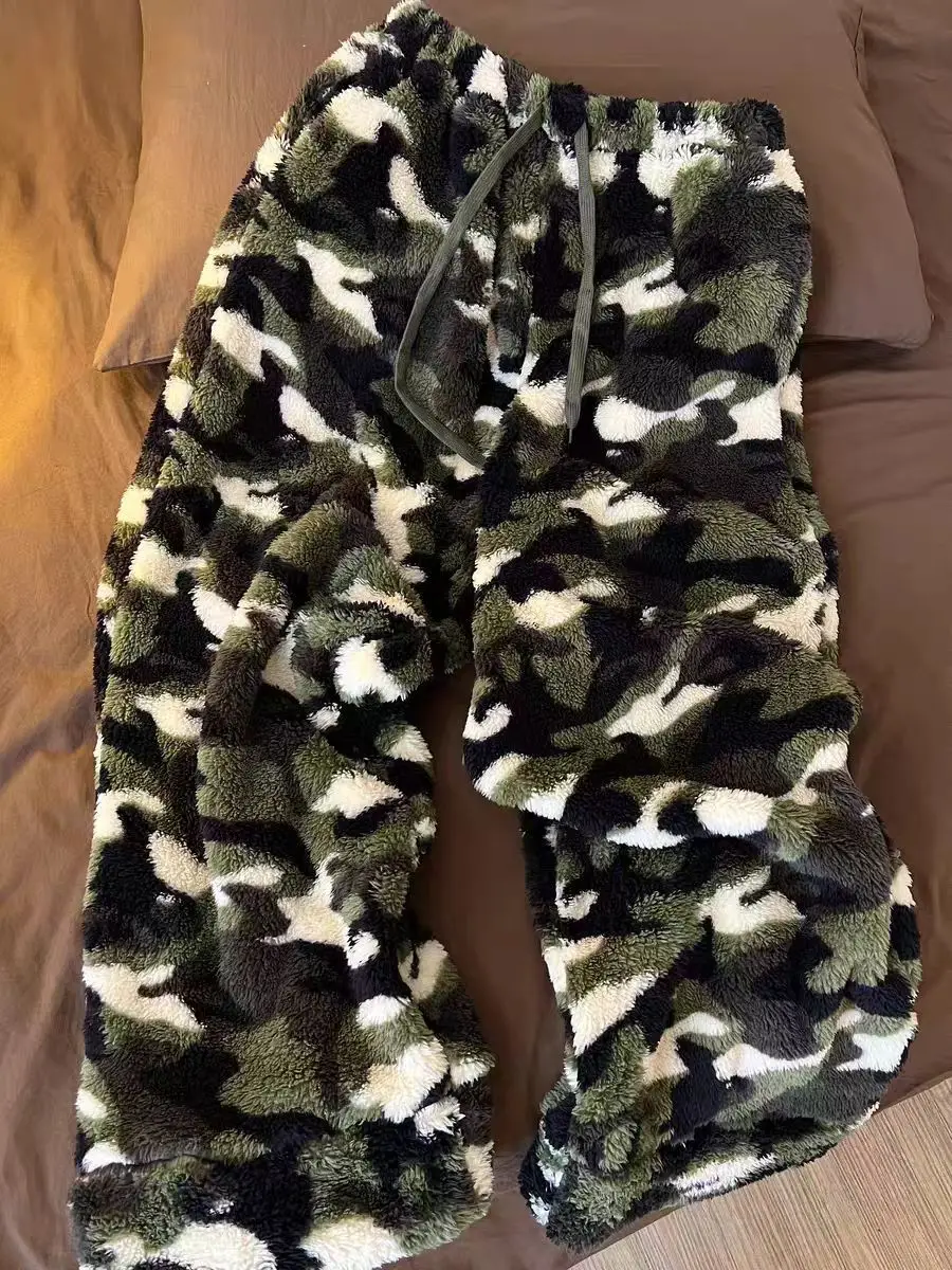 

Warm Camouflage Lamb Velvet Sp Pants Men Casual Home Long Trousers Outdoor Wearable Straight Leg Polyester Fiber