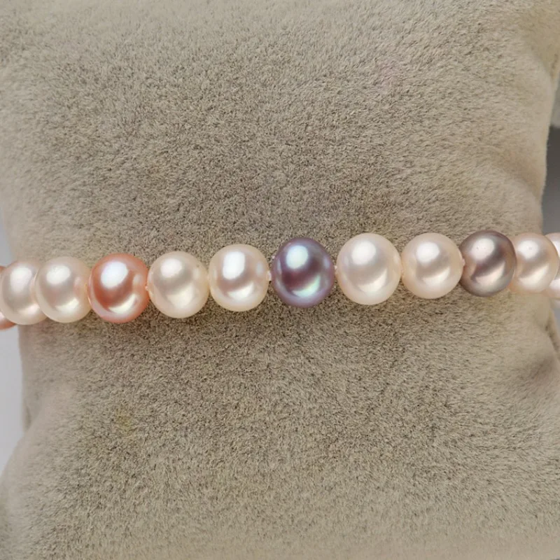 Charming Natural Sea 9-10mm Multicolor Pearl Strand Bracelets for Women Round Pearl Bracelet 925 Sterling Silver