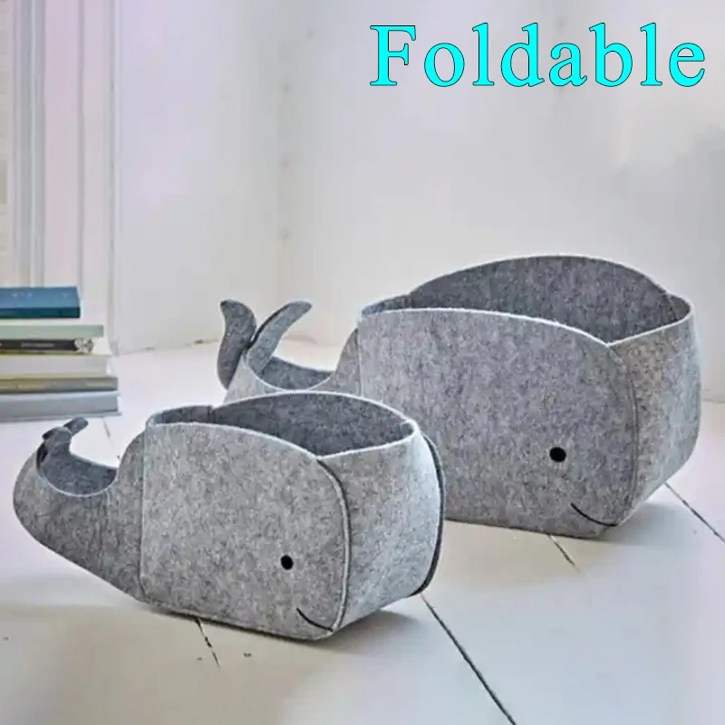 1-8PCS Creative Felt Storage Basket Cartoon Whale Storage Basket Foldable Sundry Snacks Toys Storage Box Clutter Racks