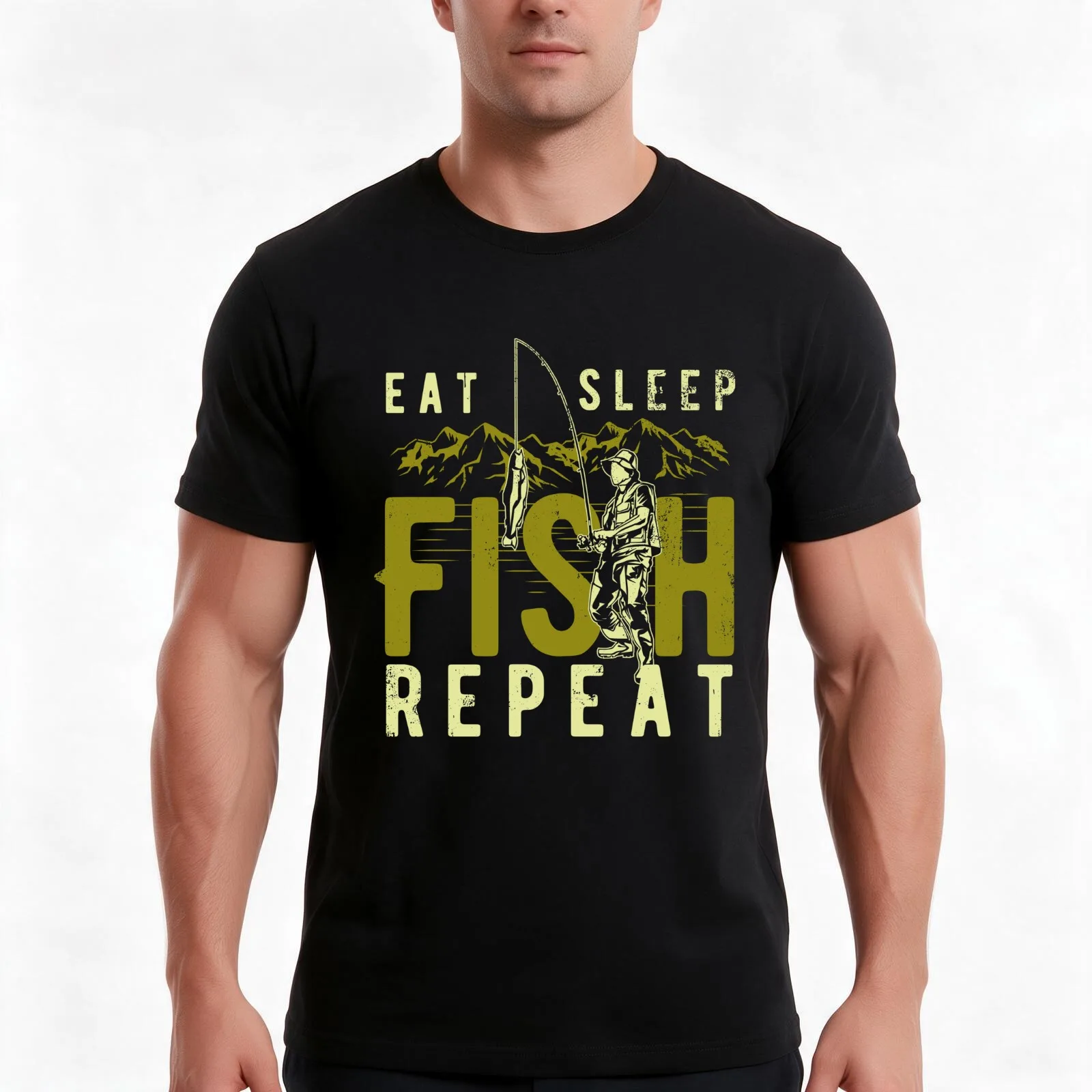 Eat Sleep Fish Repeat Funny Gift for Fisherman T-Shirt, Summer Casual Cotton Tee, Oversized Streetwear Tops, Unisex Men Women