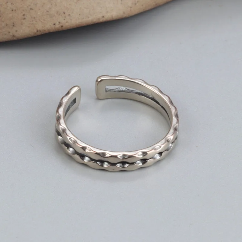 Really S925 sterling silver simple double ring female retro bright spot small people trend fashion eaten finger ring
