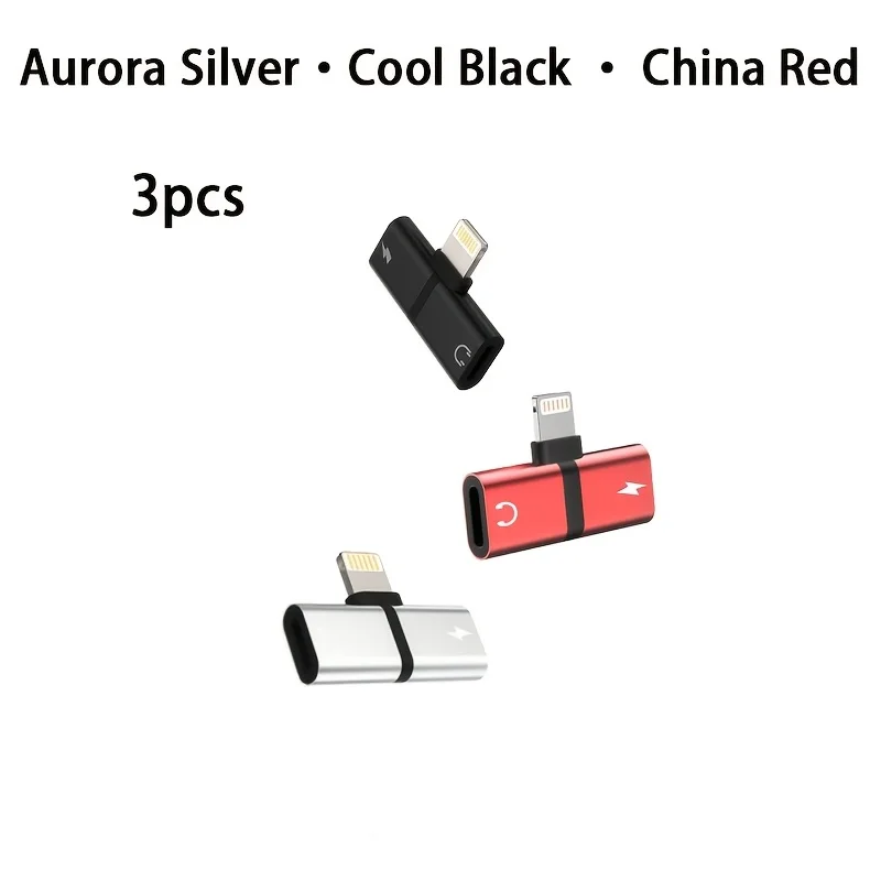 3pcs White Red Black L‑Shape Dual Lightning Splitter Adapter, Calling & Line‑Control, 2‑in‑1 Audio Charging Converter for iPhone