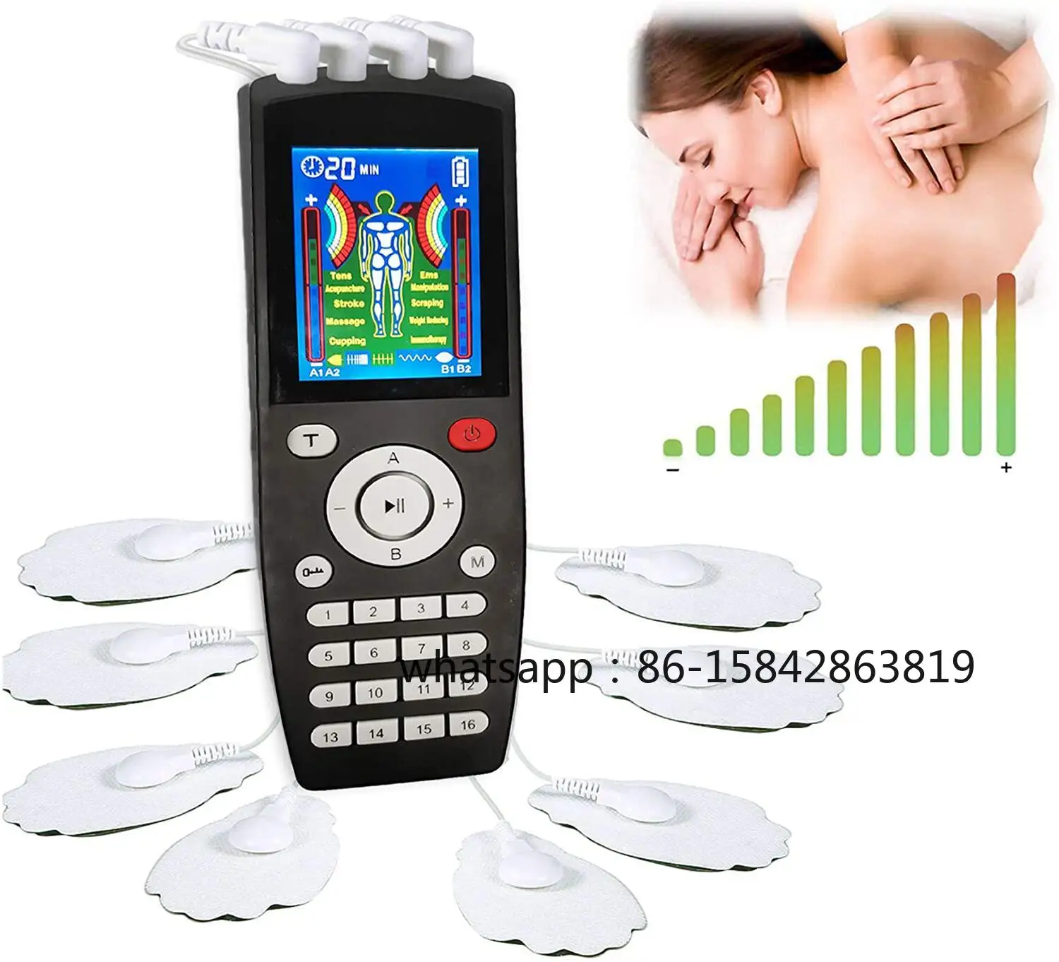 4 Channel TENS EMS Pulse Massager with 8 Electrode Pads