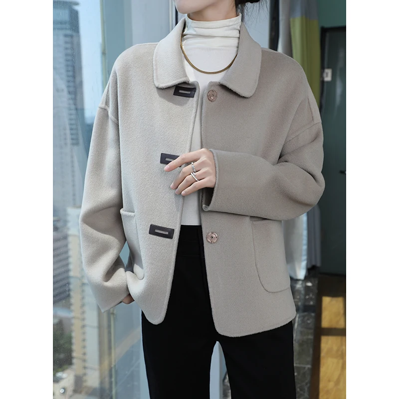 

Ladies' 100% cashmere thick double-sided jacket, classic and versatile, suitable for both business and leisure