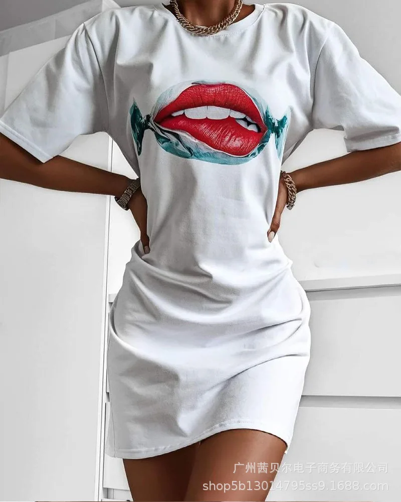 2026 nuovo abito T-shirt con labbra stampata per ufficio da pendolarismo casual alla moda