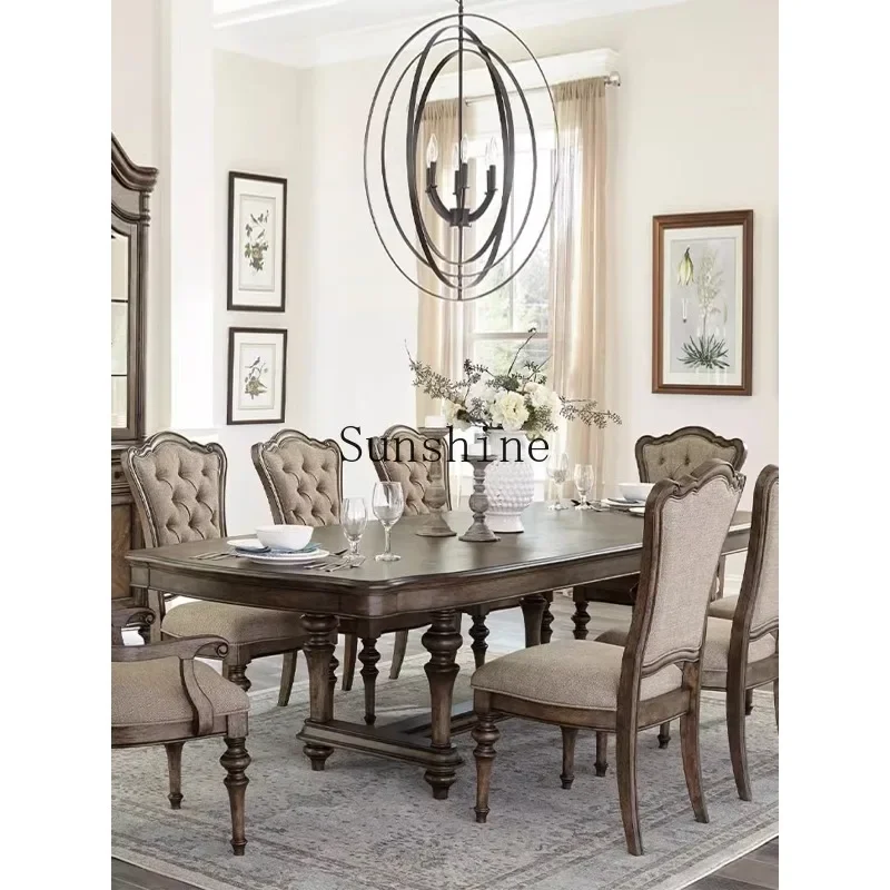 

American retro high-end dining table and chair combination home restaurant rectangular dining table