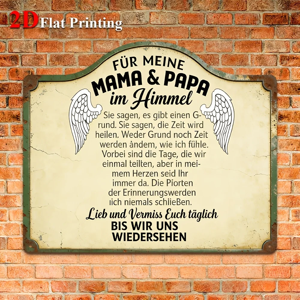 2D Flat, 1pc German Poem Memorial Wall Decor Suitable For Mama & Papa In Heaven - Vintage Angel Wings Sign With German Text
