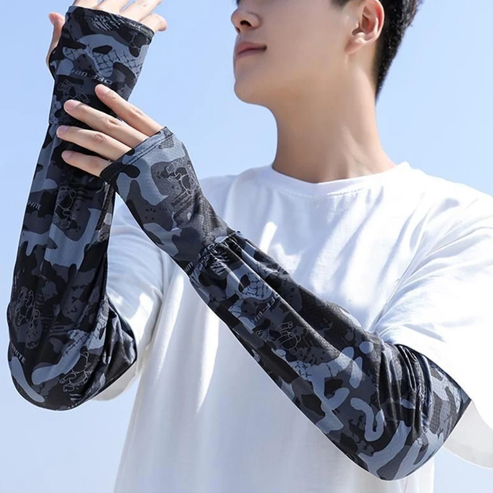 

Summer Loose Ice Silk Sleeve With Gloves For Men Camouflage Sun Protection Arm Sleeve Outdoor Fishing Cycling Cooling Arm Cover